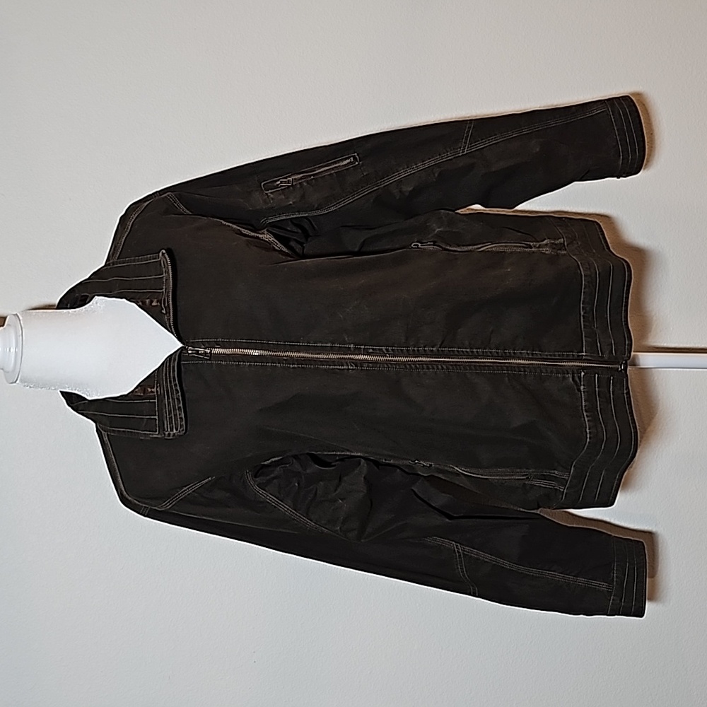 Kuhl Burr Jacket Coat Outerwear Performance Canvas Full Zip Pockets Brown L